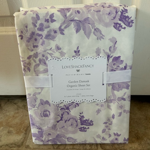 LoveShackFancy Pottery Barn Garden Damask Lavender Sheet Set Twin XL NEW - Picture 4 of 7